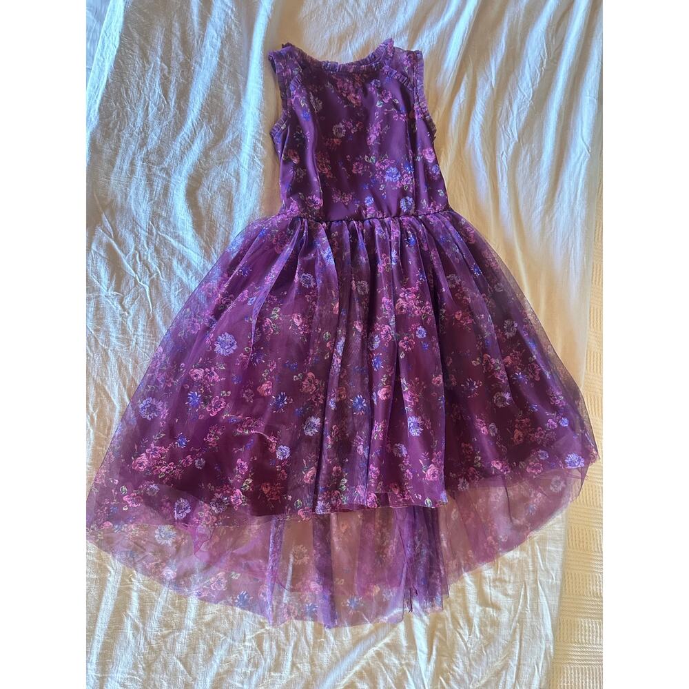 Girls Zenzi Purple Floral High Low Tulle Dress Size Large Special Occasion